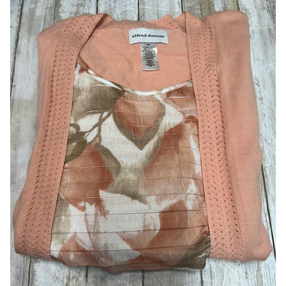 Alfred‎ Dunner Apricot Floral Good to Go  Cardigan Sweater Set XL  NWT